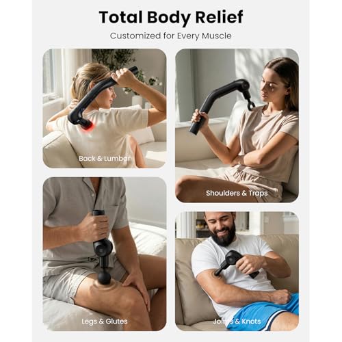 BOB AND BRAD 2-in-1 Massage Gun with Heat & Red Light Soothing L7 Ultra Massage Gun with Extension Handle &Adjustable Angl...