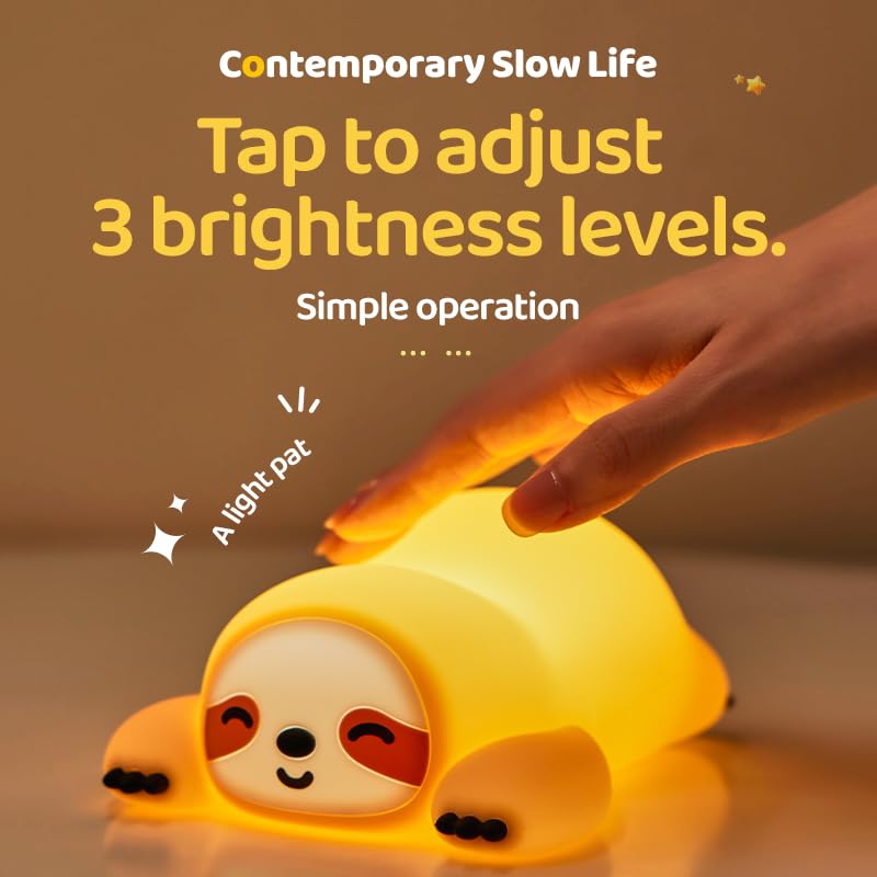 Atsui Sloth Night Light  Led Squishy Novelty Animal Lamp  Food Grade Silicone  3 Level Dimmable  Breastfeeding Nursery Nightlight For Room Decor  Funny Gifts Stuff For Boys Girls Baby Children