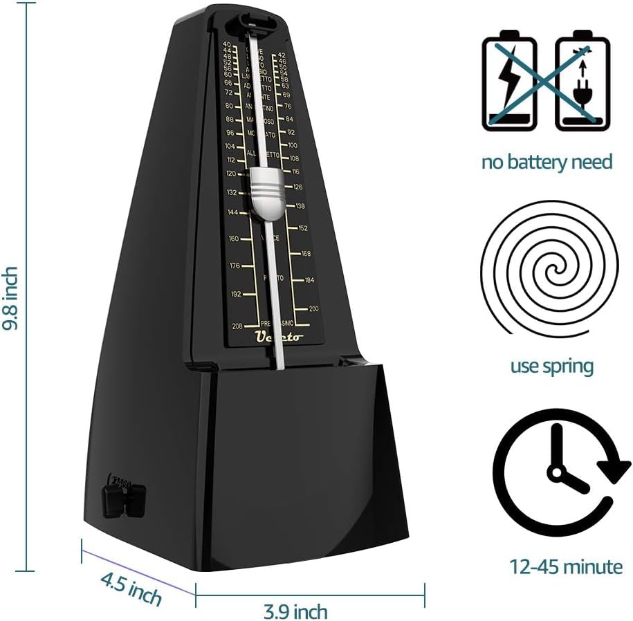 Ueteto Mechanical Metronome Black/Loud Sound Piano Drum Violin Guitar