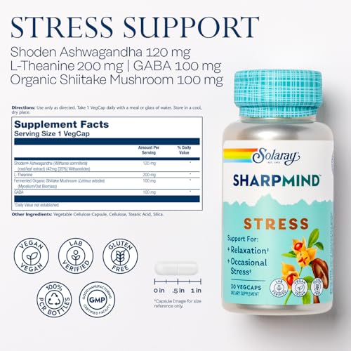SOLARAY SharpMind Stress, Nootropic Mood Support Supplement for Relaxation and Occasional Stress Relief Support, Adaptogen...