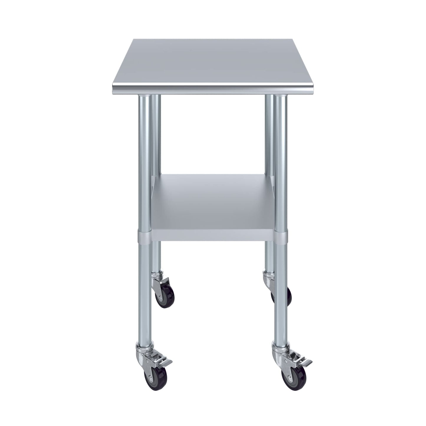 AmGood 24 in. x 24 in. Stainless Steel Work Table with Wheels | Metal Kitchen Food Prep Table | NSF