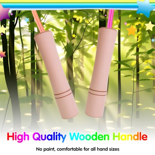 Rainbow Jump Rope for Kids - Wooden Handle - 8.5FT Adjustable Nylon Braided Fitness Skipping Rope for Girls or Boys Fitnes...