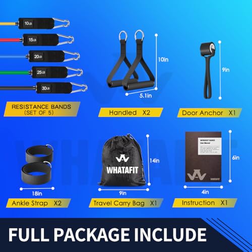 WHATAFIT Resistance Bands Set with Handles - Exercise Bands Home Gym Strength Training Equipment, Includes Door Anchor & A...
