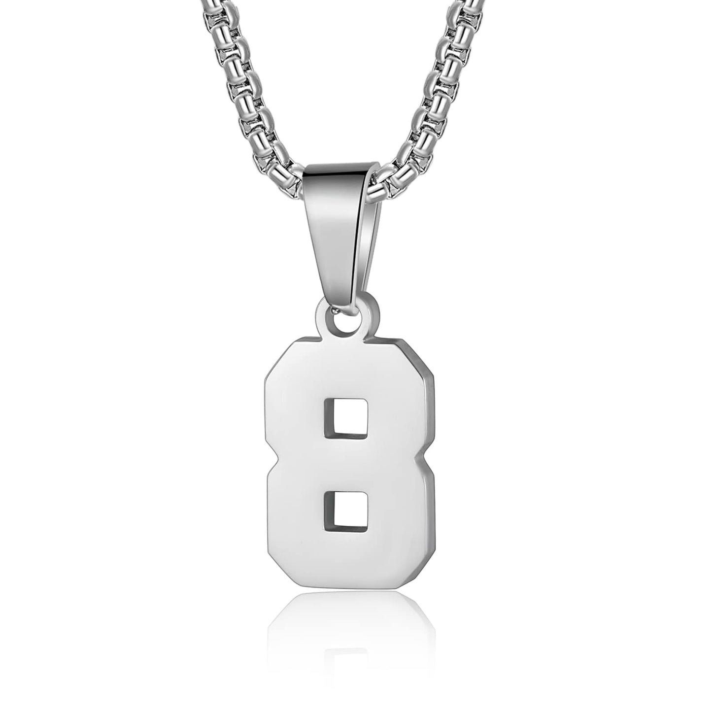 Number Necklaces Personalized Necklaces Silver Initial Number Pendant Stainless Steel Chain Movement Necklaces for Men Women (8)