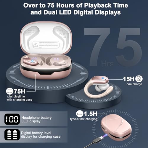 Wireless Earbud, 75H Bluetooth 5.4 Headphones Sport IP7 Waterproof, Running Wireless Earphones with ENC Noise Canceling Mi...