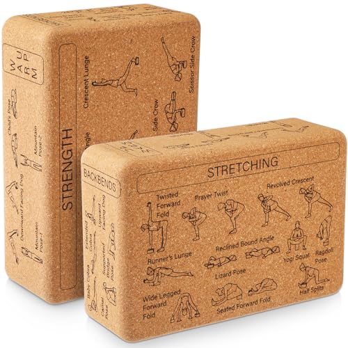 Halloscume Cork Yoga Blocks 2 Pack Yoga Poses Teaching Cork Blocks, Suitable Poses for Beginners and Experts High Density ...