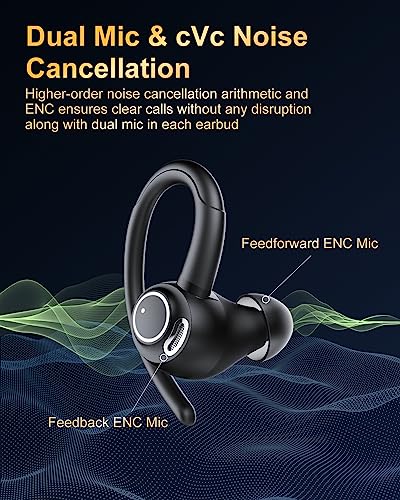 Wireless Earbuds, Bluetooth 5.4 Headphones Sport, Over Ear Buds With ENC Noise Cancelling Mic, 48H, Wireless Earphone With...