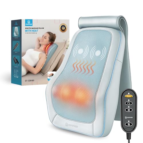 COMFIER Shiatsu Back Massager with Heat & Vibration, 3D Deep Kneading Back Massage for Pain Relief, Home Office Use,Blue