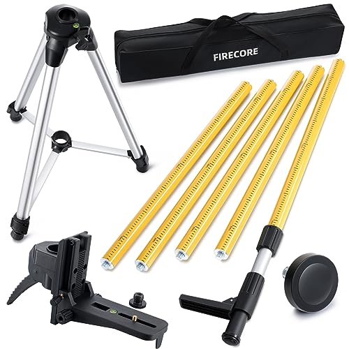 Firecore 12 Ft./3.7M Professional Laser Level Pole with Tripod and 1/4-Inch by 20-Inch Laser Mount for Rotary and Line Las...