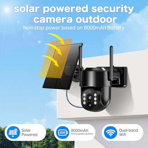 Seeborder Solar Security Cameras Wireless Outdoor, 5G/2.4G Solar WiFi Cameras for Home Security, Solar Powered Outside Cam...