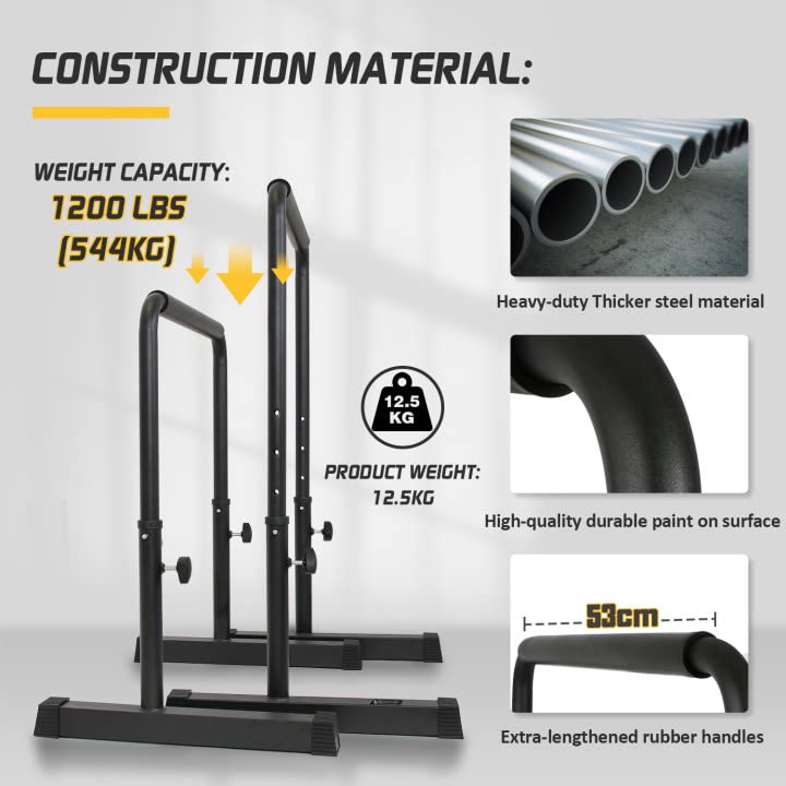 POWER GUIDANCE Dip Bar, Dip Stand Station for Full Body Strength Training, Adjustable Height 30Inches - 38.6Inched, 3 Colo...