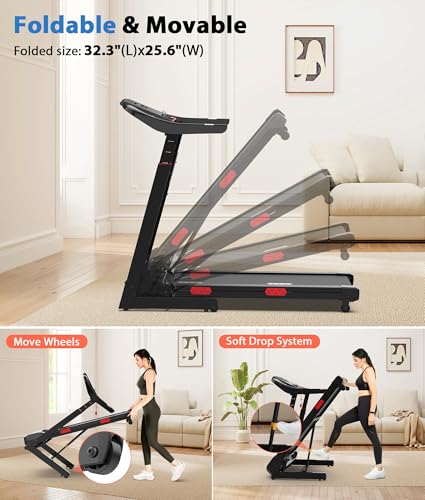 CIIHI Treadmill with Auto Incline - Adjustable Height Handrail 15% Auto Incline Treadmill with 400 lbs Capacity - Foldable...