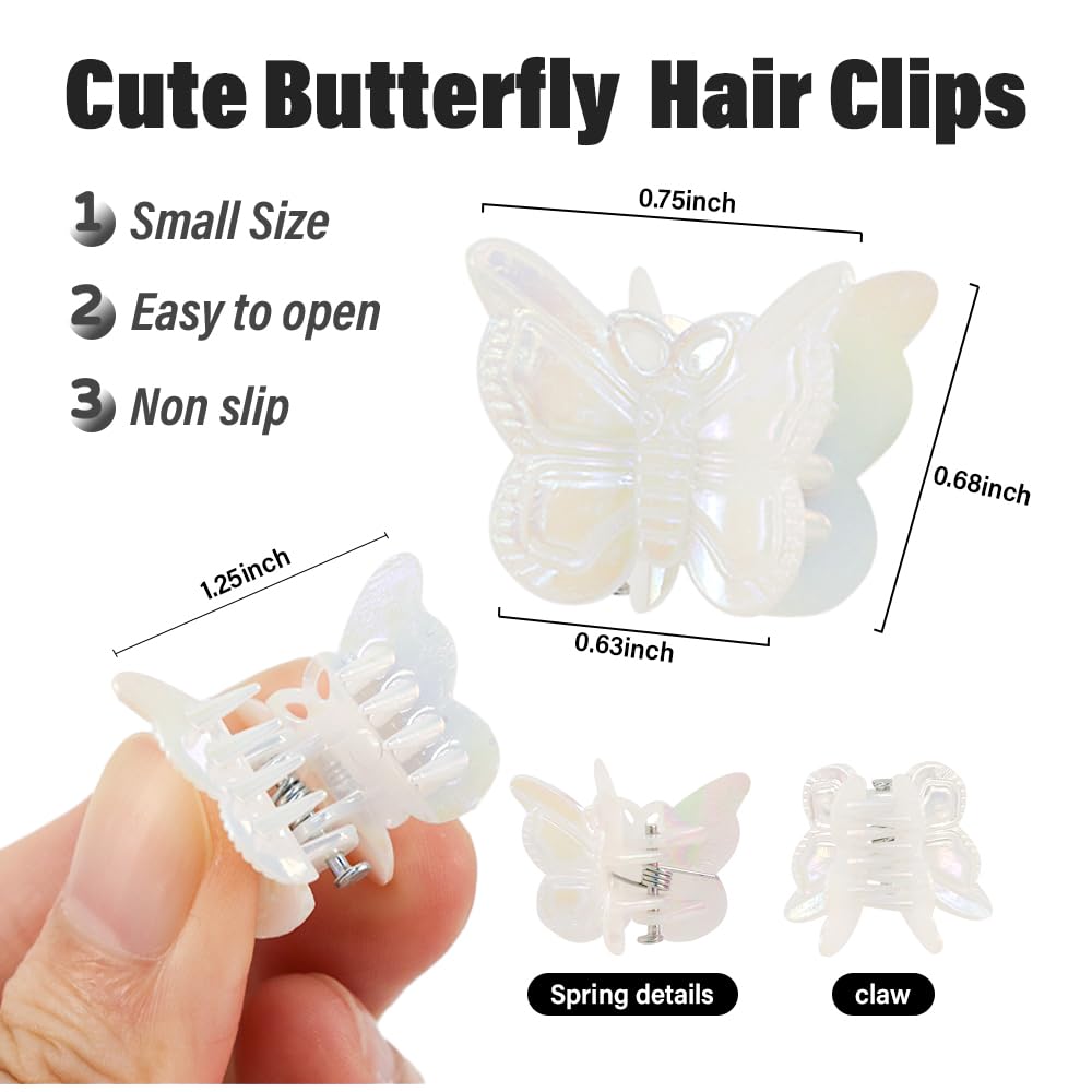 Ahoney 60PCS Mini Butterfly Hair Clips for Hair with Box Glitter 90s Y2k Hair Accessories for Girls Women (White)