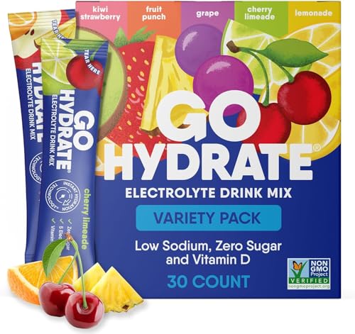 GoHydrate Low Sodium Electrolytes Powder Packets Sugar Free - Instant Hydration Daily Drink Mix - Zero Sugar Water Flavor ...
