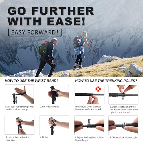 G2 GO2GETHER Aluminum Trekking Poles - Quick Adjustable Locks, Comfort Handle, Padded Strap, Snow Baskets - Walking Sticks...