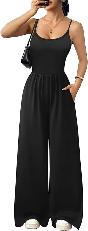 Ekouaer Jumpsuits for Women Sleeveless Spaghetti Strap Womens Jumpsuit One Piece Wide Leg Summer Romper With Pockets 2026