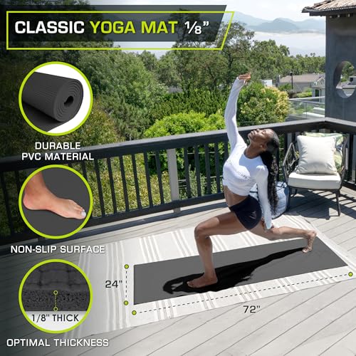 ProsourceFit Classic Yoga Mat 1/8” (3mm) Thick, Extra Long 72-Inch Lightweight Fitness Mat with Non-Slip Grip for Yoga, Pi...