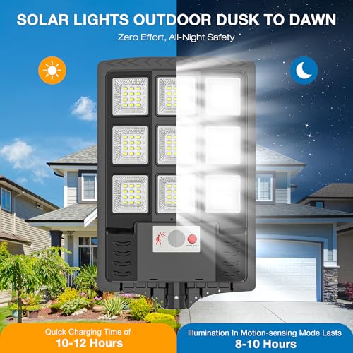 Solar Lights Outdoor,IP66 Waterproof Solar Street Lights Outdoor,6500K LED Dusk to Dawn Security Flood light with Motion S...