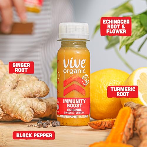 Vive Organic Original Ginger and Turmeric Immunity Boost Shot, Potent Wellness Shots, Gluten Free and Vegan, 2 fl oz Bottl...