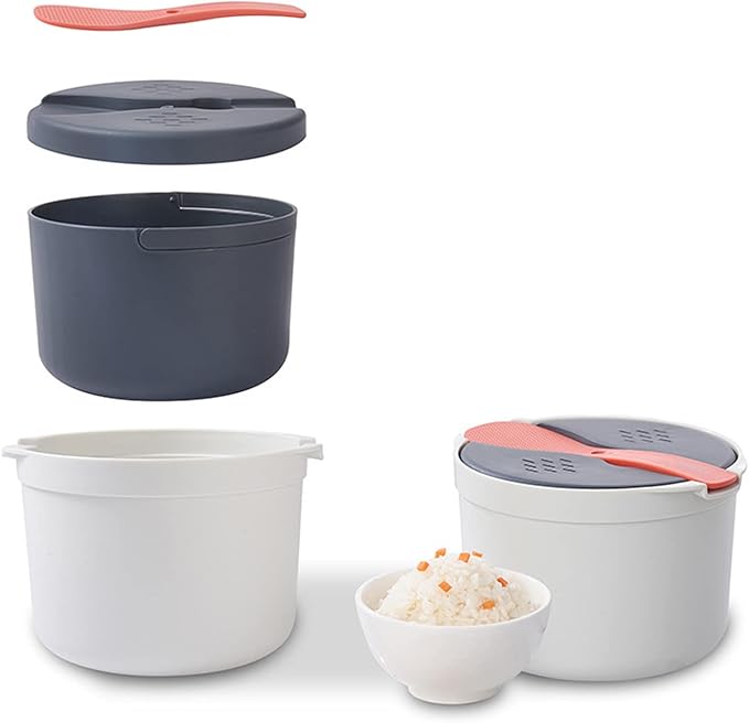 Ejoyous Microwave Rice Cooker, 2L Microwave Steamer Food Grade PP Material Microwave Rice Cooker with Rice Spoon for Home Kitchen Rice Cooking (Orange)