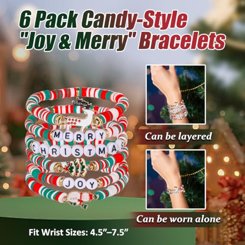 Mysense Christmas Glitter Stick for Face Hair Body and 6 Pack Joy & Merry Christmas Bracelets Set,Christmas Accessories fo...