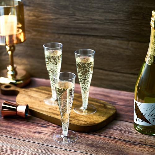 FOCUSLINE 100 Pack 4.5 Oz Plastic Champagne Flutes, Clear Plastic Champagne Glasses, Disposable Toasting Glasses Recyclabl...