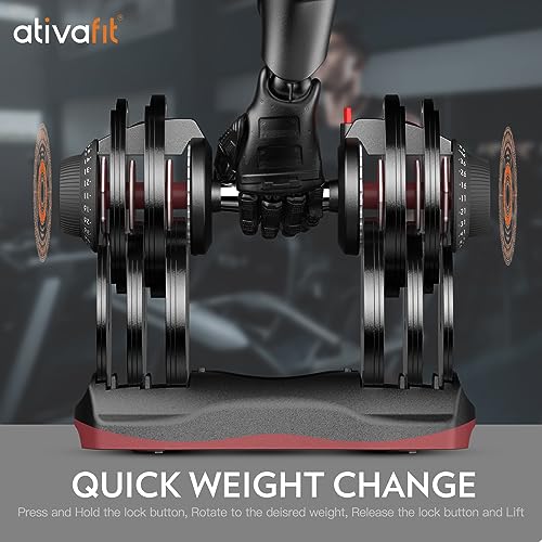 ATIVAFIT Adjustable Dumbbell Pair 12-in-1 Quick Dial Safety Lock Anti-Slip Grip Space-Saving Home Gym