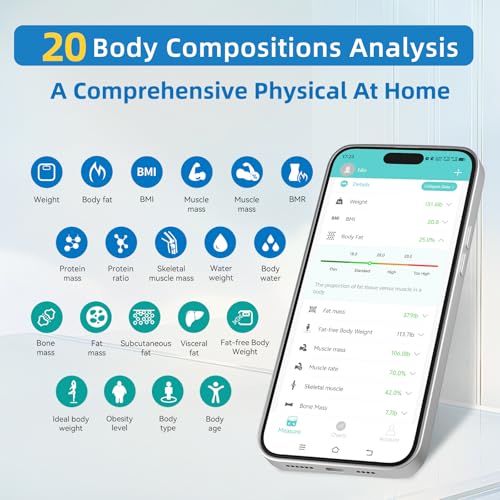 Lepulse Body Composition Scale, 8 Electrode Bathroom Smart Scale with BMI, Body Fat, Muscle Mass, Scale for Body Weight an...