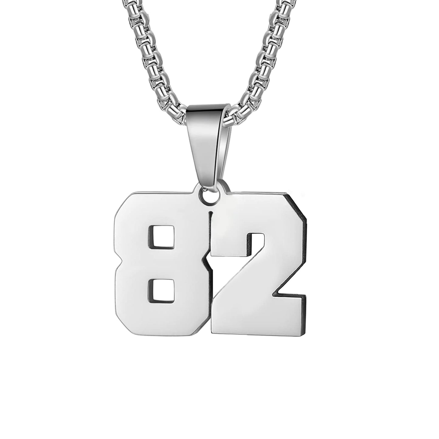 Number Necklaces Personalized Necklaces Silver Initial Number Pendant Stainless Steel Chain Movement Necklaces for Men Women (82