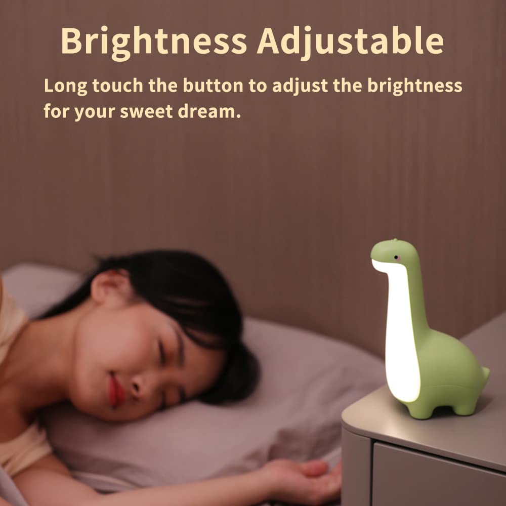 ipalmay Dinosaur Night Light, USB Rechargeable Touch Control Lamp, Blue, Cute for Kids, Adjustable Bedside Decor