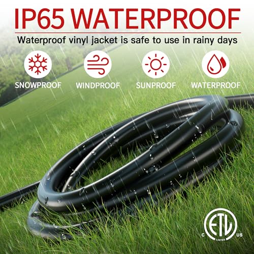 Skrizcable 16/3 50 FT Outdoor Extension Cord Waterproof, Weatherproof & Flame Retardant Black 3 Prong Power Cord Outside f...
