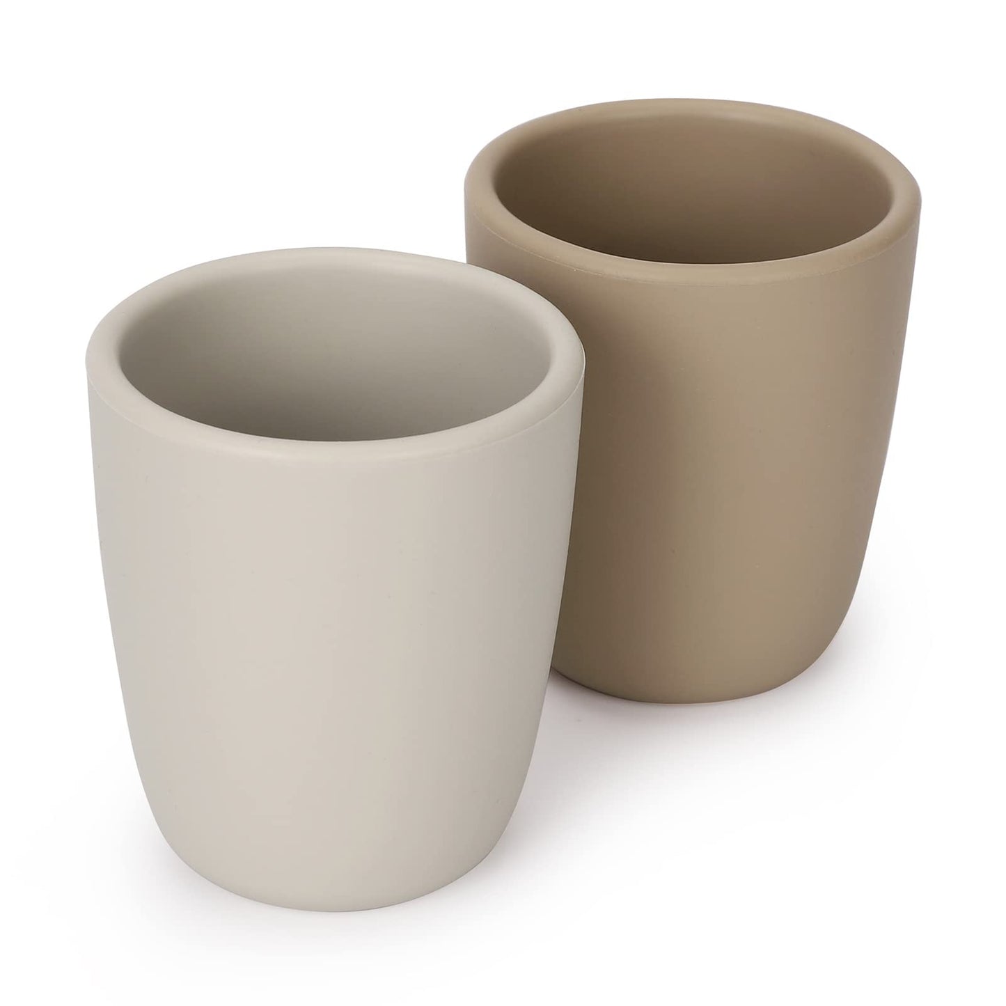AULEGE Silicone Toddler Cup, 2 Pack BPA Free Silicone Drinking Training Cup for 6 Months+ Babies, 4 fl. oz Tiny Open Cup for Infants (Sand, Light Grey