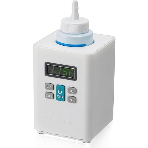 PER4MANCE Electric Single-Bottle Gel Warmer, Adjustable Temperature (93-113℉) & Overtemperature Alarm, Inverted Gel Bottle Slot to Enhanced User Comfort