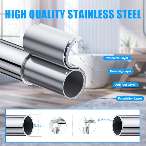 TEECK Shower Curtain Rod, 32-80 inch Adjustable Spring Tension Curtain Rod, Never Rust Anti-Slip Shower Curtain Rod for Ba...