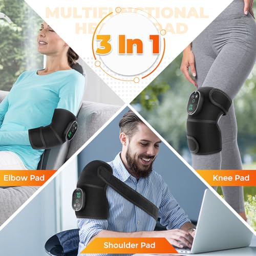 AFDEAL Cordless Knee Heating Pad for Pain Relief & Arthritis, Heated Knee Massager Brace Wrap 6 Heating Levels, 3 Vibratio...