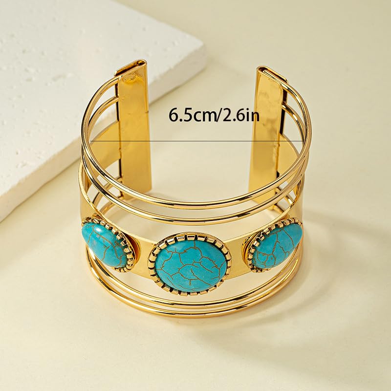 ANGLEQUEEN Western Turquoise Bracelets for Women Vintage Chunky Cuff Bracelet Turquoise Country Bracelets Adjustable Boho Cuff B