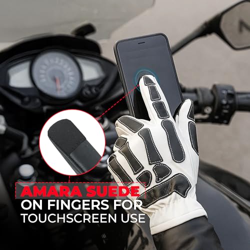 Daniel Smart Glow Bone Leather Work Gloves for Men & Women – Breathable Skeleton Motorcycle Riding Gloves, Touchscreen Bik...