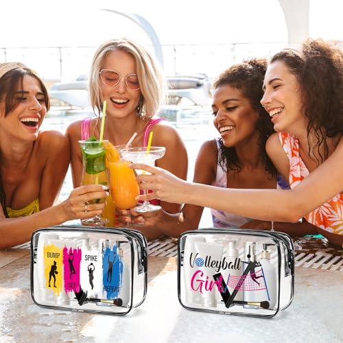 Falueqg Volleyball Gifts Makeup Bags - 12Pcs Volleyball PVC Clear Cosmetic Bags, Volley Ball Themed Sports Waterproof Chee...