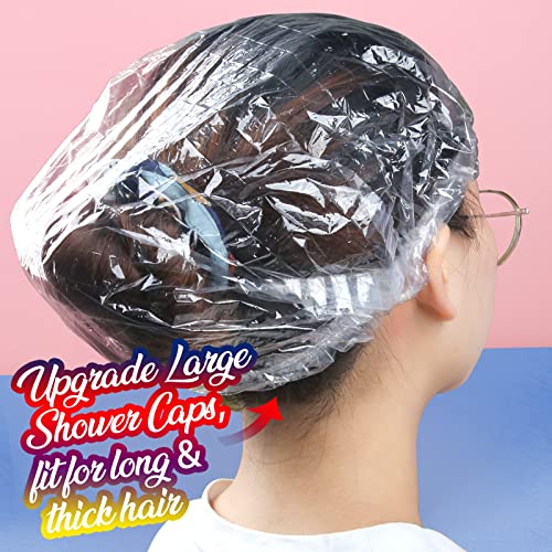 LEOBRO 100PCS Disposable Shower Caps, Large Shower Caps for Women Disposable, Clear Plastic Shower Cap, Plastic Hair Caps ...
