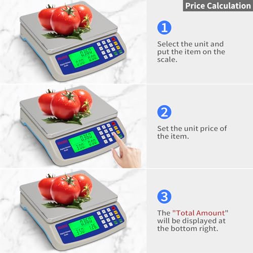 Large Digital Kitchen Scale 30KG Commercial Food Scale 66LB for Baking Bread Meat Stainless Steel Price Computing Scale LC...