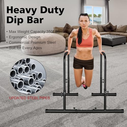 MIUDGIG Adjustable Height Parallel Push Up Stand, Dip Stand Station for Strength Training, Heavy Duty Steel Parallel Bar S...