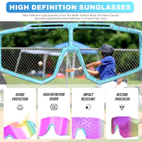 CMBJJU Kids Sunglasses,Youth Baseball Glasses for Boys Girls Age 6-14,Sports UV Protection Goggles