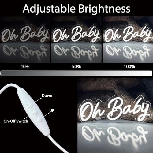 Oh Baby Neon Sign for Backdrop Wall Decor,16.5”x6.7” USB Powered Dimmable LED Light up Sign for Boy and Girl Baby Shower G...