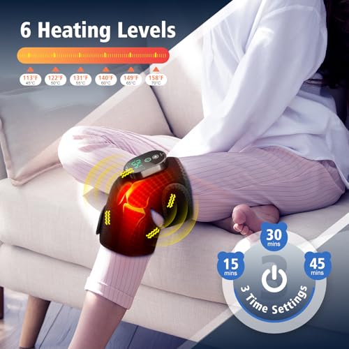 Cordless Heated Knee Brace for Pain Relief, Rechargeable Heating Knee Brace Shoulder Brace Support with 6 Heating Levels &...