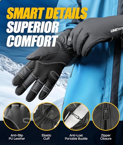 Winter Gloves Men Women Made with 3M Thinsalute, -20°F GEANI-TEX™ Waterproof Ski Gloves for Cold Weather, 5-Layer Thermal ...