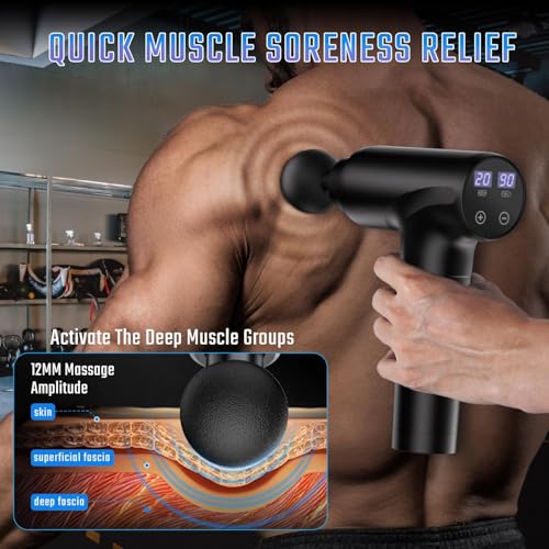 cotsoco Massage Gun Deep Tissue, Muscle Massage Gun with 9 Attachment Heads 20 Speeds & Silent Brushless Motor for Pain Re...