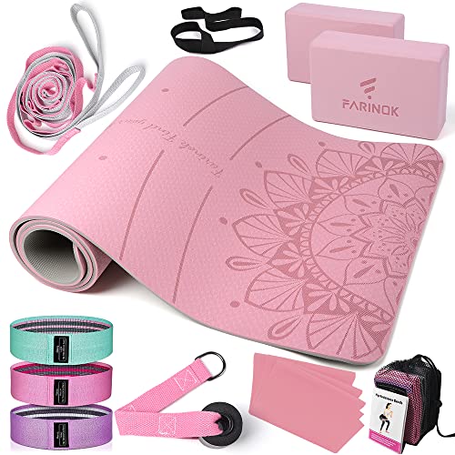 1/3 Yoga Mat Thick, Yoga Set for Beginners Include High Density Mat with Multi-loops Strap, Blocks, Booty Resistance Band ...