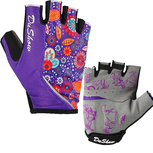 DuShow Women Half Finger Cycling Gloves,Gel Padded Anti-Slip Shock-Absorbing Mountain Road Bicycle Biking Bike Short Finge...