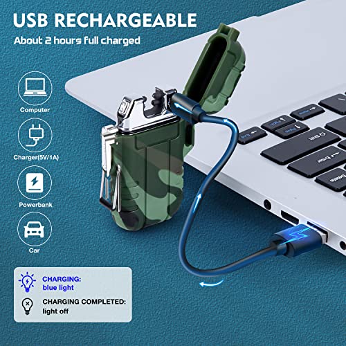 LcFun Waterproof Electric Dual Arc Lighter USB Rechargeable Outdoor Windproof Flameless Plasma Lighters for Camping, Hikin...
