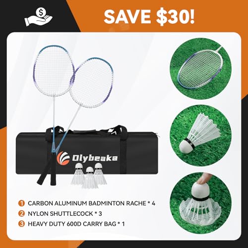 12ft Badminton Net Set for Backyard Beach with Durable Anti-Sagging Net, Heavy Duty Poles, 2 Aluminum Badminton Rackets, 3...